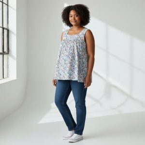 Madeleine & Marie Vetements grossesse et Allaitement blouse imprimee fleurs indiennes sur mannequin ia